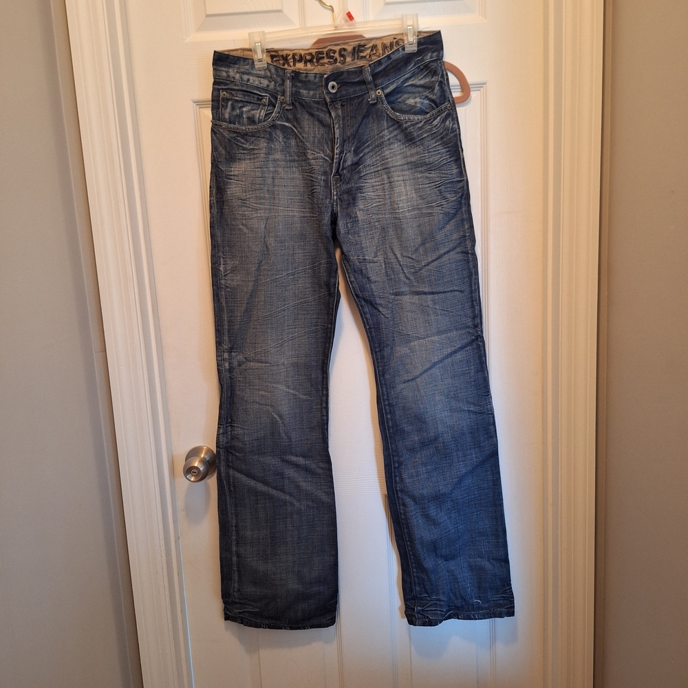 Express Men's Bootcut Jeans - Faded Blue Wash